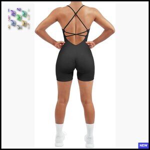 Strappy Romper Jumpsuit Seamless Tummy Control Padded Sports Bra Workout